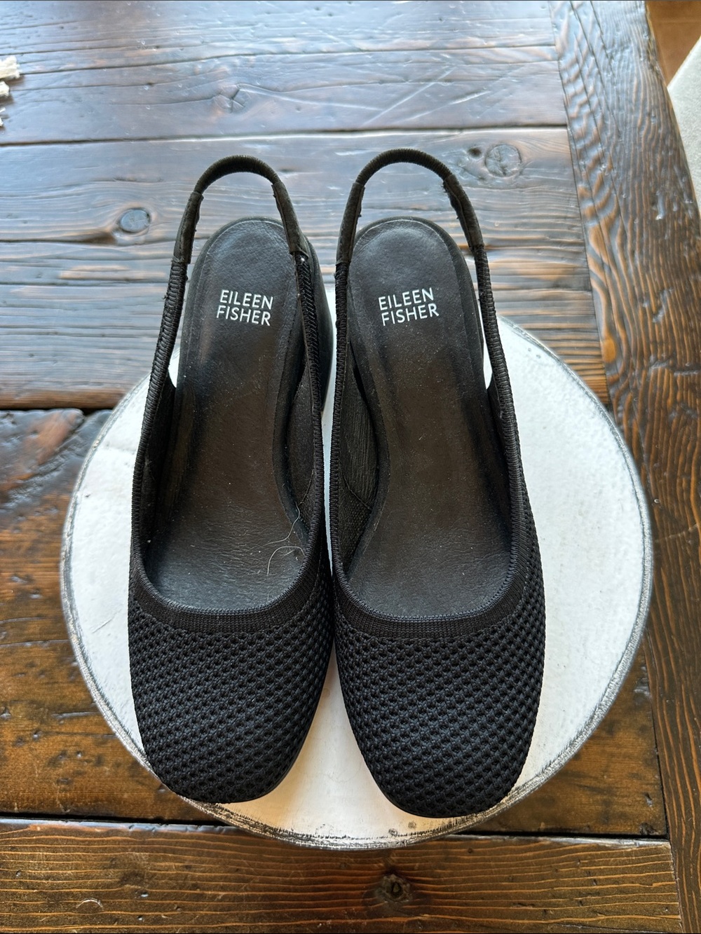Eileen Fisher Black Knit Slingback Heels Size 6.5